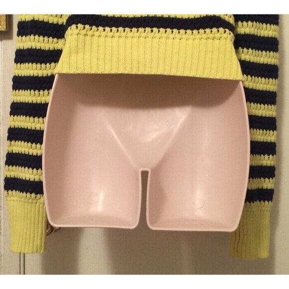 Princess Vera Wang Sweater Jacket Small Bright Yellow Navy Blue Striped - Picture 11 of 12